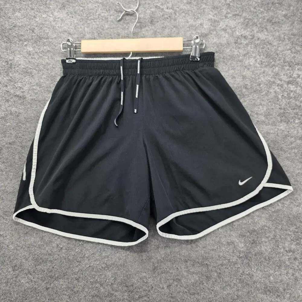 Nike Shorts Womens Medium Black White Dri-FIT Running Lined Split Hem Athletic